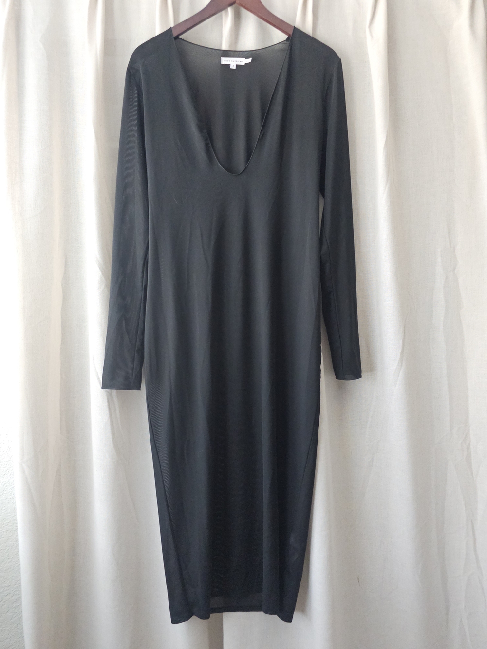 Good American Black Mesh Maxi Swim Cover Up Dress Size 4 XL Sheer Long Sleeve